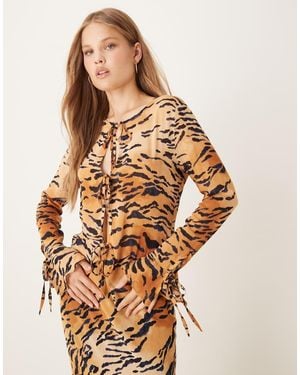 Never Fully Dressed Sheer Tie Front Top Co-ord - Natural