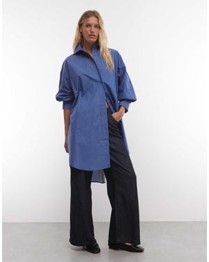 ASOS Oversize-hemd mit weitem ärmelaufschlag, longline, gestreift - Blau