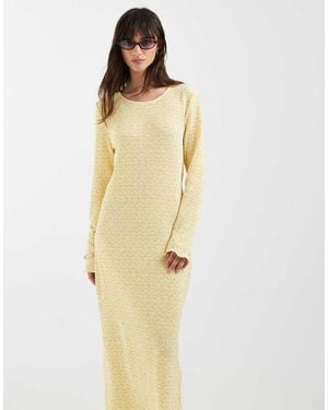 Pieces Long Sleeve Plisse Midi Dress - White