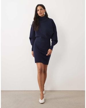 ASOS Premium High Neck Batwing Compact Mini Knitted Dress - Blue