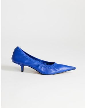 TOPSHOP Arizona Real Leather Ruched Kitten Heel Court - Blue
