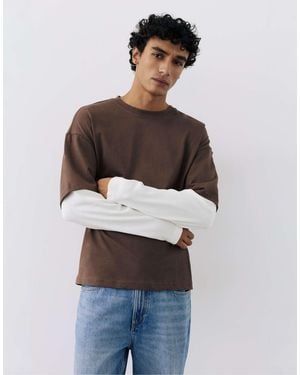 Pull&Bear Doppellagiges langarm-t-shirt - Braun