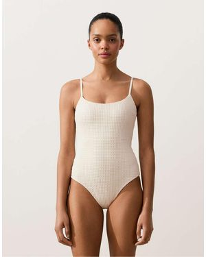 Oysho Bubble-Texture Crochet Triangle Swimsuit - White
