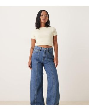 Gina Tricot Wide Leg Front Seam Detail Jeans - Blue