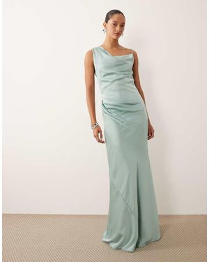 TFNC London Bridesmaids Satin One Shoulder Maxi Dress - Green