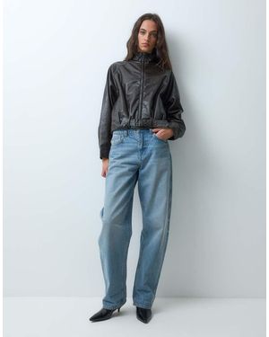 JJXX Faux Leather Funnel Neck Jacket - Blue