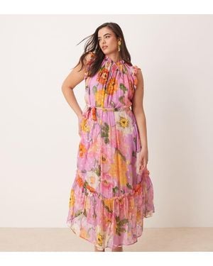 Hope & Ivy Plus Vestito Midi Accollato Allacciato - Rosso