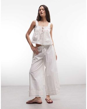 Reclaimed Vintage Cropped Balloon Trouser With Broderie Hem - White