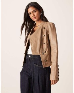 Urbancode Double Breasted Leather Military Jacket - Blue