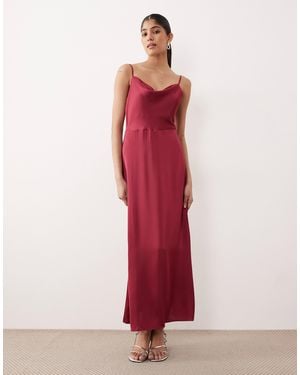Vila Satin Cowl Neck Cami Maxi Dress - Red