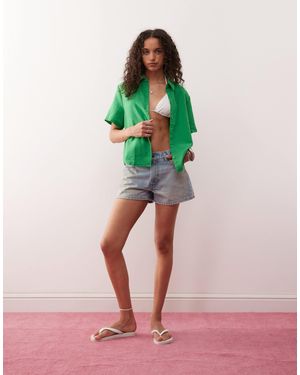 Monki Linen-blend Boxy Shirt - Pink