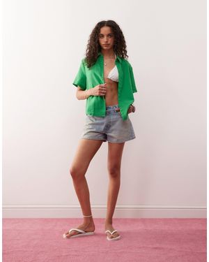 Monki Linen-blend Boxy Shirt - Pink