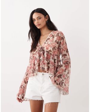Miss Selfridge Flared Sleeve Ruffle Blouse - Multicolor