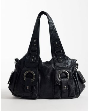 Kaiia – exclusive – cargo-handtasche aus em kunstleder mit silberfarbenem metalldetail - Schwarz