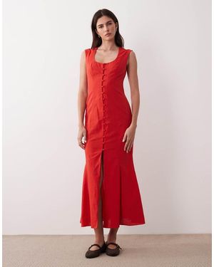 ASOS Midaxi Jurk Met Vierkante Hals En Knoopsluiting - Rood