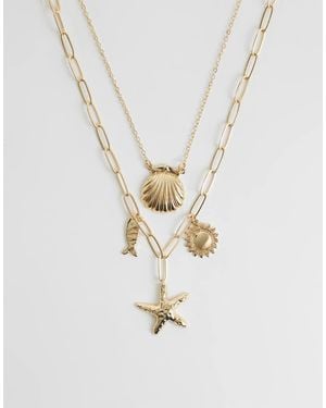 ASOS Collar Dorado De Varias Hileras Con Charms Marinos De - Blanco