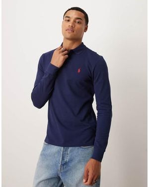 Polo Ralph Lauren Icon Logo Slim Fit Long Sleeve Pique Polo - Blue