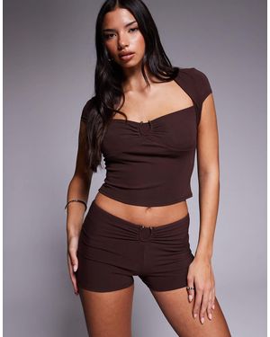 Tiger Mist Lunara Slinky Cap Sleeve Sweetheart Metal Hardware Detail Crop Top Co-Ord - Black