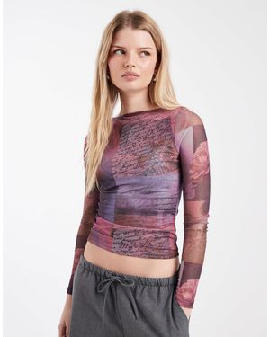 Cotton On Ashley Mesh Graphic Long Sleeve Top - Purple