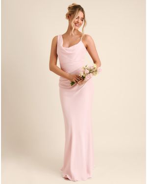 Six Stories Bridesmaid Crepe Asymmetric Cowl Neck Maxi Dress - Pink