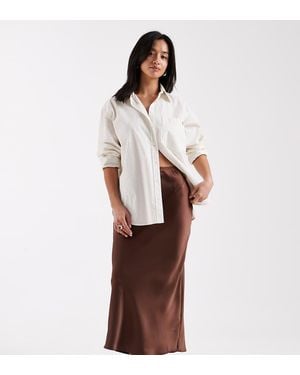 New Look Satin Bias Midi Skirt - Brown