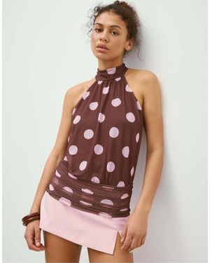 Stradivarius – puff – neckholder-oberteil aus netzstoff - Pink