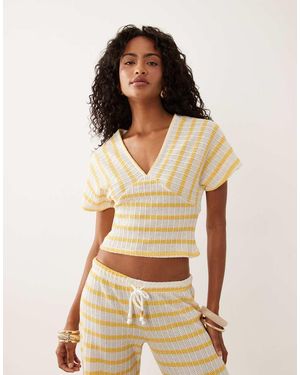 ASOS Gestreepte Top Met V-Hals, Vleermuismouwen En Textuur - Naturel