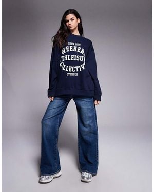 ASOS Weekend Collective Oversized Sweat With Athleisure Studio Graphic - Blue