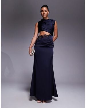 Jarlo Satin Maxi Dress With Cutout Lace Detail - Blue