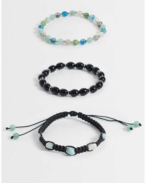 ASOS 3er-pack armband mit blauen perlen und halbedelstein-splittern - Weiß