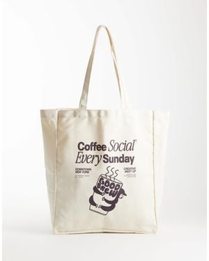 Jack & Jones Canvas Tote Bag With Coffee Print - White