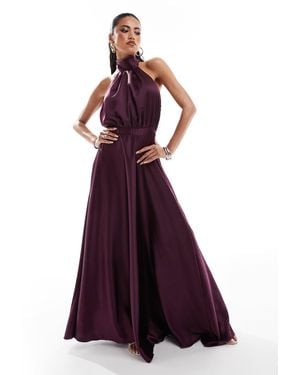 True Violet Satin Halter Neck Maxi Dress - Purple
