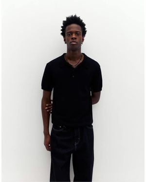 Pull&Bear Short Sleeve Polo Shirt - Black