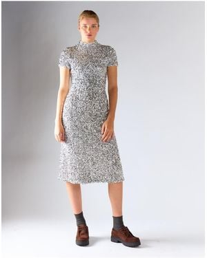 Glamorous Short Sleeves High Neck Midi Dress - White
