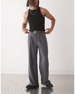 Collusion Relaxed Wide Leg Tailored Pants - Grey