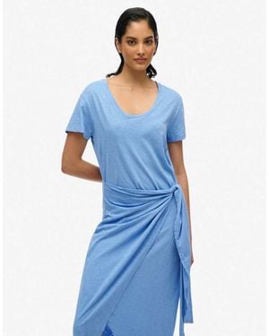 Superdry Slub Midi Wrap Dress - Blue