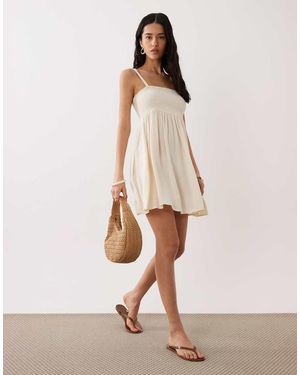 Free Society Vestido Playero Corto Fruncido De -Blanco - Neutro