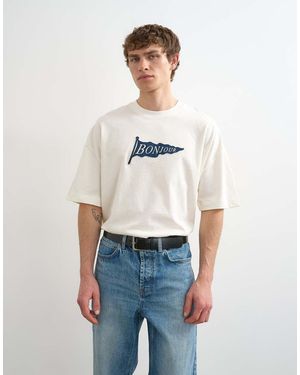 TOPMAN Relaxed Fit T-shirt With Bonjour Flag Patch - White