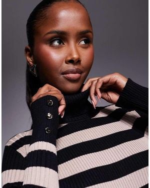 River Island Geribbelde Gebreide Top Met Col En Strepen - Grijs