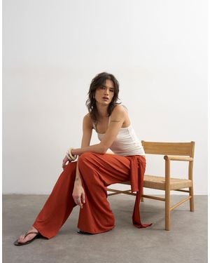 TOPSHOP Plisse Wrap Scarf Detail Pants - Red