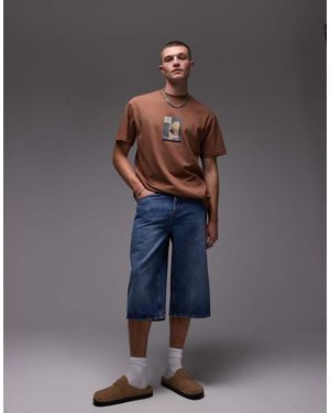 TOPMAN Denim Mid Length Jort - Blue