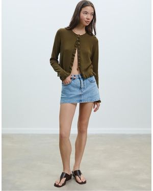 Stradivarius Knit Cardigan With Buttons And Ruffles - Blue