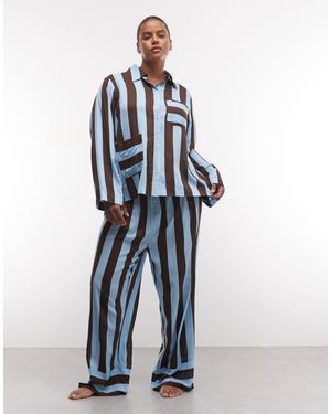 ASOS Asos design curve gewebtes pyjama-set aus modal mit langen ärmeln - Blau