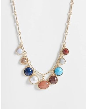 Reclaimed Vintage Charm Necklace With Gem Stone - Blue
