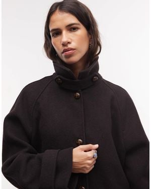 Monki Wool Blend Funnel Neck Coat - Black