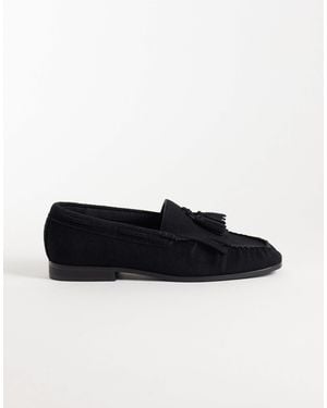 ASOS Penny Loafers With Fringing And Ruched Apron - Black