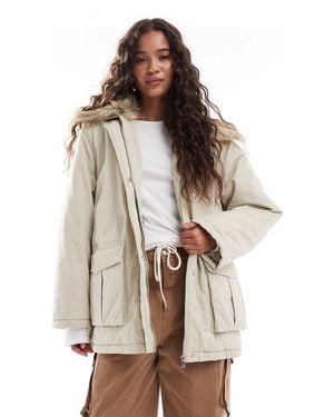 Miss Selfridge Faux Fur Collar Parka - Natural