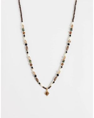 ASOS Stone Pendant Mixed Shape Beaded Necklace - Metallic