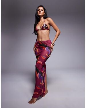 South Beach Abstract Print Mesh Maxi Beach Skirt - Red