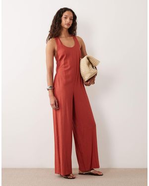ASOS Wide Leg Jumpsuit With Twist Back - Red